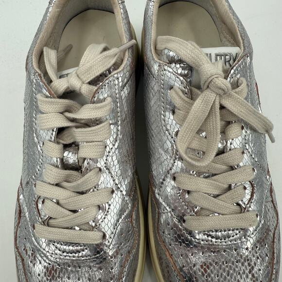 Autry Medalist Shoes SZ 41 (US 11) Sneaker Silver Metallic Snake Low Top Leather - Picture 9 of 16